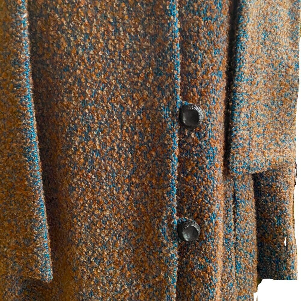 Lovely vintage 50-60s union label bouclé swing coat in turquoise tan with scarf - Picture 14 of 16